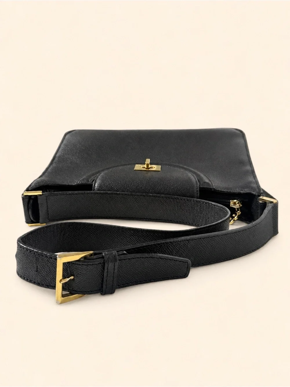 Bally Vintage Black Leather Shoulder Bag Gold Hardware Crossbody - Picture 6 of 10